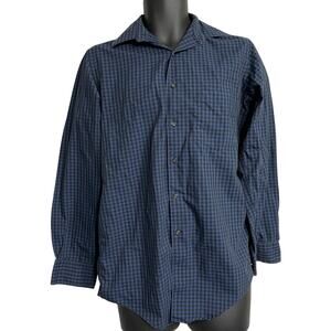 Alfani Button Up Shirt Mens Size S Blue Checkered Fitted Stretch Long Sleeves